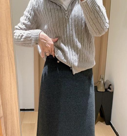 二店y 【3228】醋酸羊毛~高腰显瘦 毛呢混纺后中开叉半身裙 商品图3