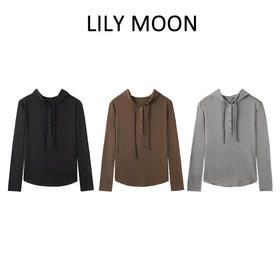 LILY MOON稀土蚕丝羊毛连帽长袖打底衫
