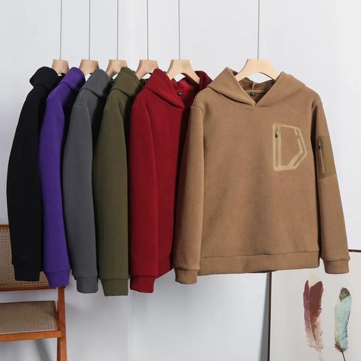 D121822秋冬双面绒防风保暖加厚加绒男士连帽套头休闲宽松卫衣。 商品图2