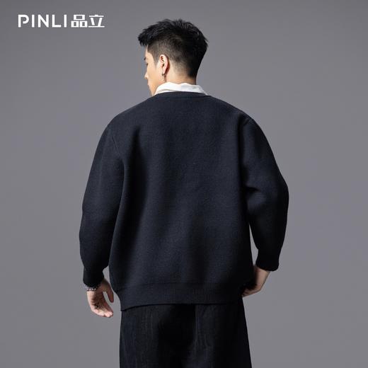 PINLI品立2025秋季新款小狗圆领开衫毛衣男士潮牌休闲针织衫外套BG253110002 商品图2