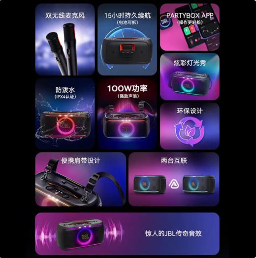 JBLPARTYBOX ON THE GO 2代音箱 无线互联蓝牙长续航低音炮音响户外便携 移动K歌 长续航派对音箱 商品图1