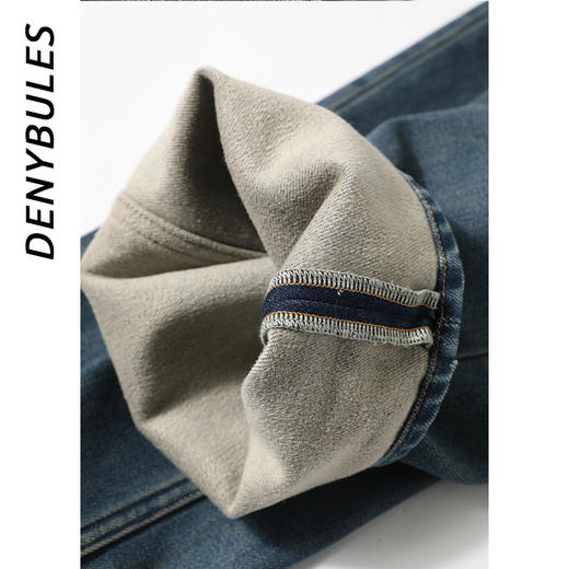 DENYBULES美式一体植绒直筒牛仔拖地裤 商品图3
