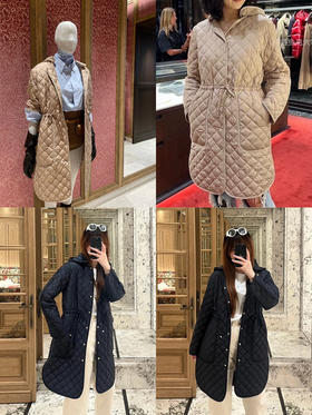1218-9 渠道圆正 忙可 日本菱形衍缝 鹅绒填充 风衣款 抽绳收腰 中长 轻羽绒服