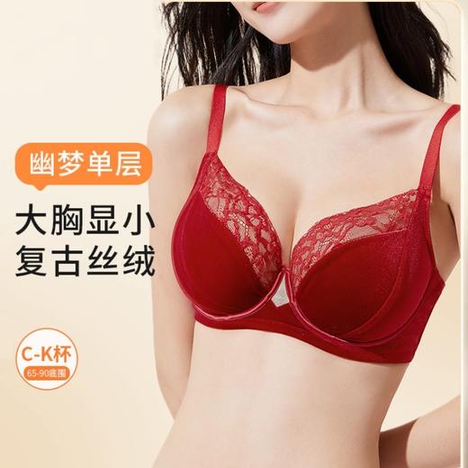 奶糖派大杯文胸幽梦丝绒3/4杯复古承托大胸内衣秋冬 商品图0