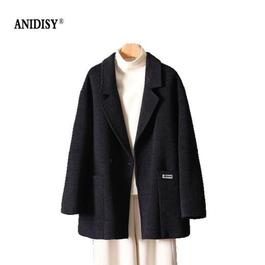 双面羊绒羊毛西装领长袖双排扣外套 商品图4