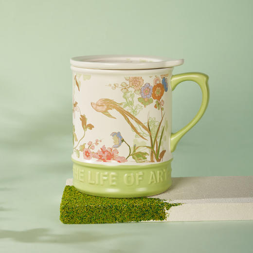 大英博物馆 东方梦境系列 喜上眉梢浮雕 带盖马克杯-春日绿 商品图1