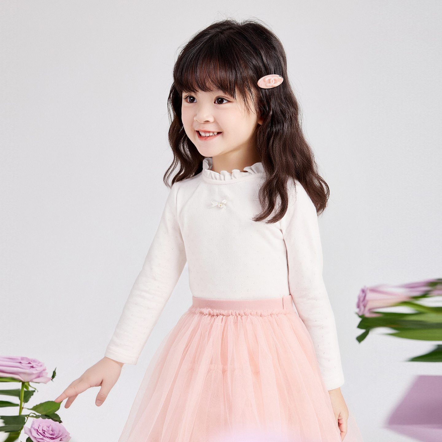 笛莎Deesha 童装女童T恤2026春新款甜美肌理针织面料百搭T恤