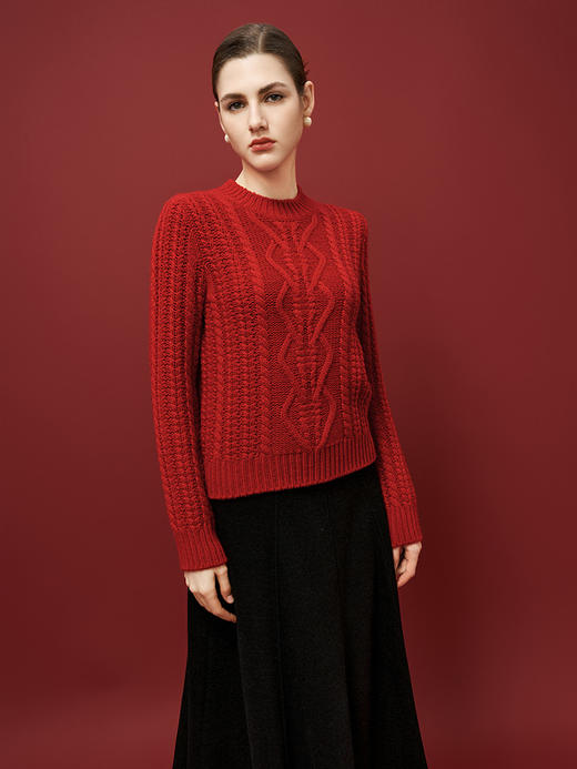 【粗棒针羊绒衫】羊绒世家秋冬新品女士100%山羊绒圆领内搭保暖毛衣 商品图1