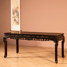 清	紫檀螭龙捧寿三弯腿如意足画桌