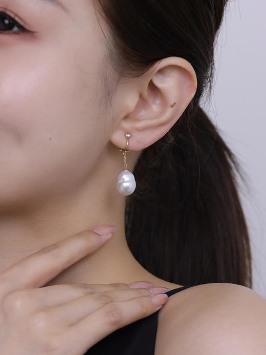 【挚友限定】(耳线款)18K金可换珠耳夹 极光澳白珍珠巴洛克11-12mm（封板福利 无质量问题不接受7天无理由） 商品图0