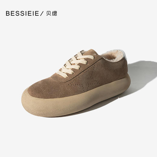 BESSIEIE时尚系带星星面包鞋复古羊毛厚底小脏鞋 商品图2