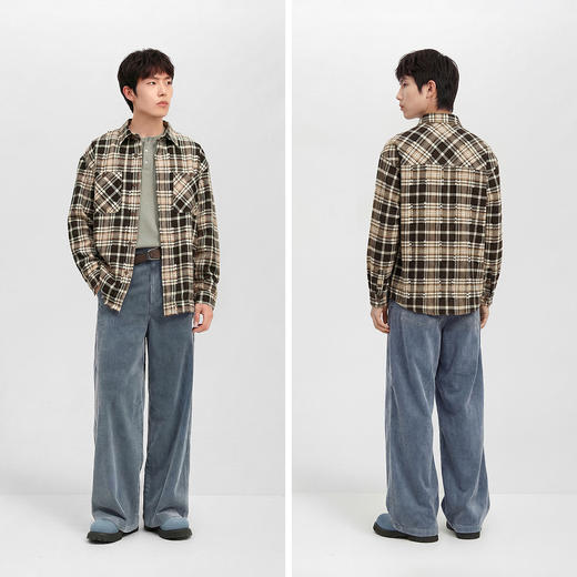 森马长袖衬衫男春季格纹宽松翻领外套时尚休闲前胸双贴袋上衣潮流 商品图4