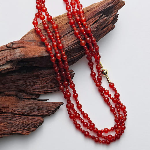 ELOANE GALLERY落岸 超长款红玛瑙项链毛衣链纯银镀金磁吸扣ORIENT红韵系列 商品图2