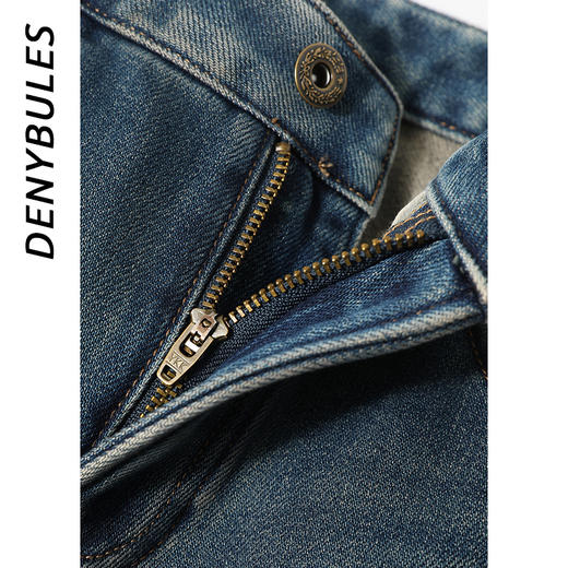 DENYBULES美式一体植绒直筒牛仔拖地裤 商品图2