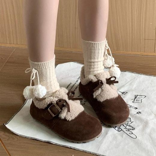 【舒适保暖❗️时尚可爱百搭】雪地棉鞋女款2025冬季复古厚底勃肯鞋加绒保暖棉鞋外穿毛毛乐福鞋。jb 商品图2