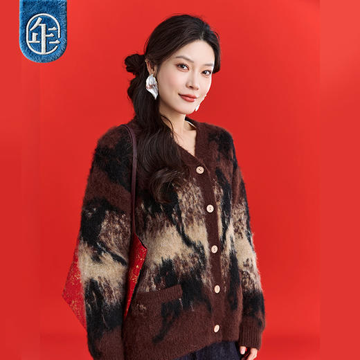 徐悲鸿联名年衣童装针织开衫冬装新中式羊毛毛衣毛衫大展鸿图针织开衫 商品图4