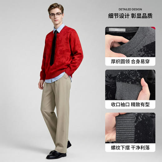 圣得西2025年冬季男士新款针织毛衣动物提花圆领套头时尚保暖毛衫 商品图4