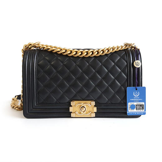 【95新】CHANEL香奈儿LeboyA67086 Y09939 94305中号黑金牛皮Leboy链条包单肩斜挎包女士 121225AK07 商品图0