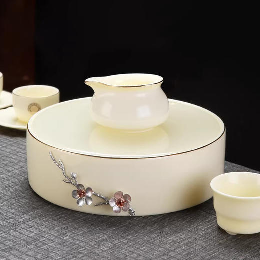 尚置丨羊脂玉干泡盘 家用小茶台 现代简约 托盘圆形储水式 陶瓷茶盘（不含茶具） 商品图3