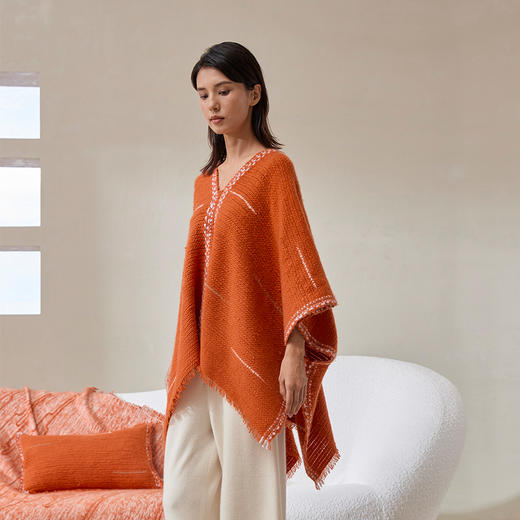 羊绒手工捻纱氆氇V领斗篷  SJF97W390N 商品图6