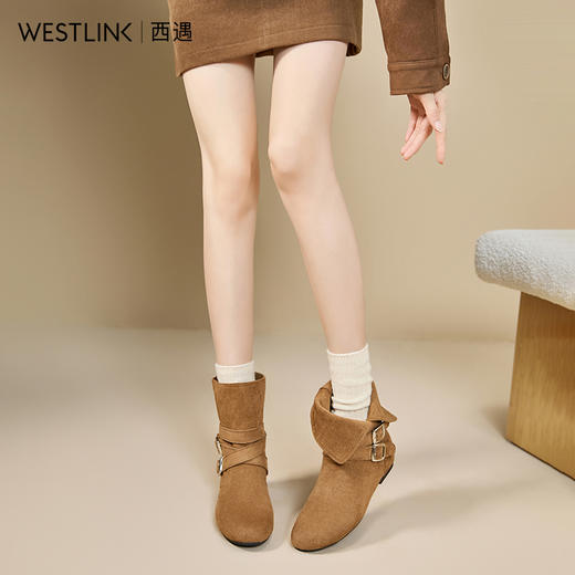 西遇西部牛仔短靴女冬季美拉德平底翻领两穿辣妹机车马丁靴V2257217 商品图3