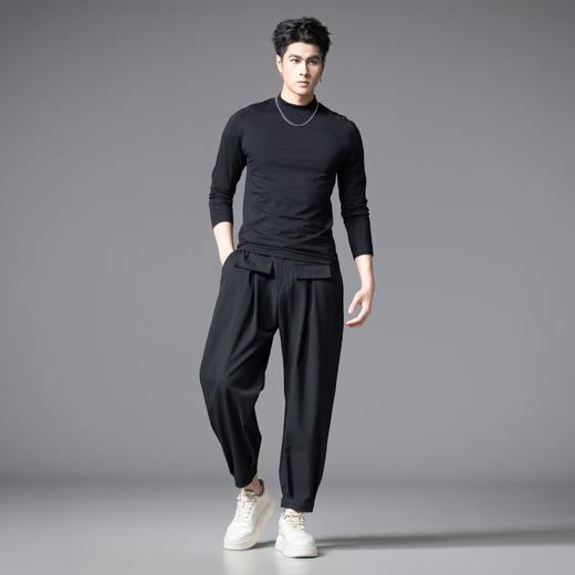 PINLI品立2025秋季新款立领纯色内搭长袖T恤男士休闲打底衫上衣潮B253111091 商品图4