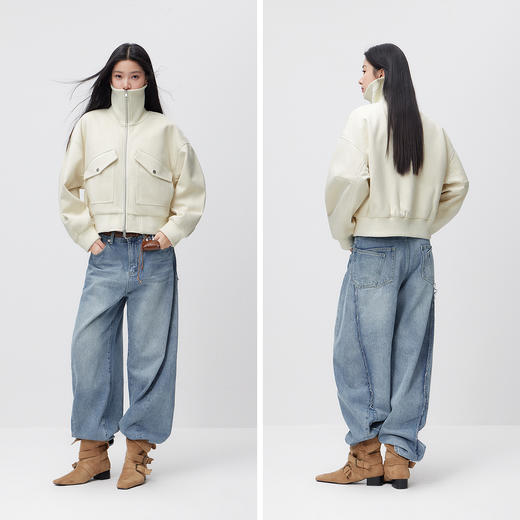 森马外套女春季落肩宽松大翻领夹棉夹克盐系慵懒潮酷高街时尚上衣 商品图4