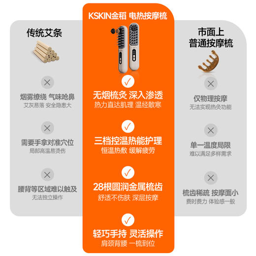 金稻KD3810经络按摩梳缓解头皮压力三档控温方便携带送礼首选 商品图4