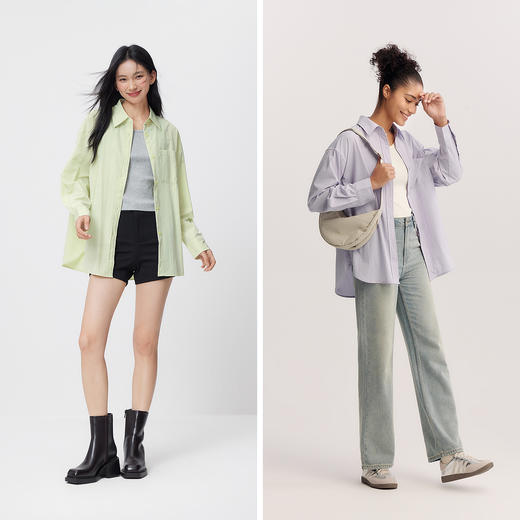 森马长袖衬衫女春oversize肌理中长款衬衣短背心松弛感潮流两件套 商品图4
