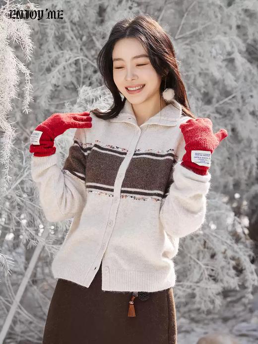 【门店同款】ENJOY冬季“游牧漫寻”宽条撞色针织开衫 168645435 商品图2