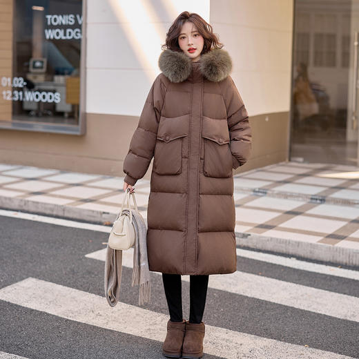 HR SYY8806休闲风长款羽绒服时尚休闲狐狸毛连帽外套 商品图0