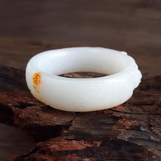 【天然正品】天然收藏级新疆料轮胎镯细腻一级白油润度佳56.5号瑞兽和田玉手镯 171225JJ34 商品图5