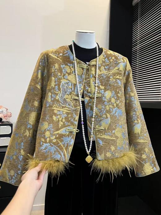 新款中式毛毛提花外套 高奢国风提花女上衣 新中式轻奢短款加棉外套 国潮美衣 商品图5