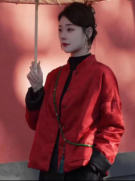 【复古老钱风！双面双立领外套】新款中式加棉外套 冬季新中式国风双面双穿立领提花上衣 复古老钱风加棉外套 商品图0