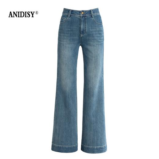 春夏复古高腰拉链弹力舒适微喇牛仔裤 商品图4