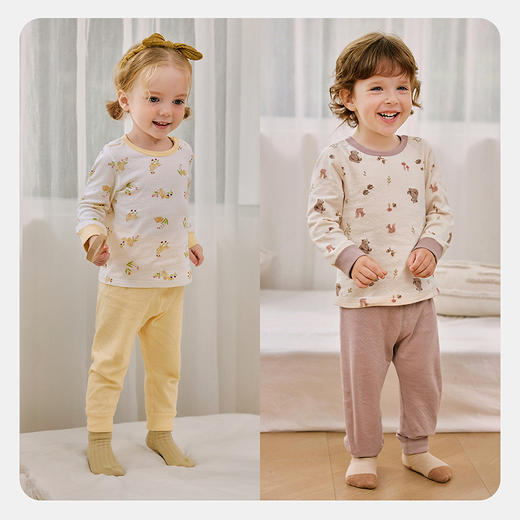 迷你巴拉儿童内衣套装男女童宝宝高腰护肚秋衣秋裤亲肤透气睡衣裤 商品图2