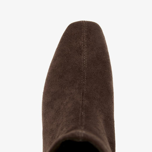 西遇复古绒面瘦瘦靴女冬季新款法式方头粗跟短筒弹力靴子V0057359 商品图5