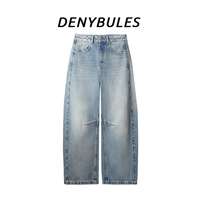 DENYBULES复古水洗松驰时髦弯刀牛仔裤