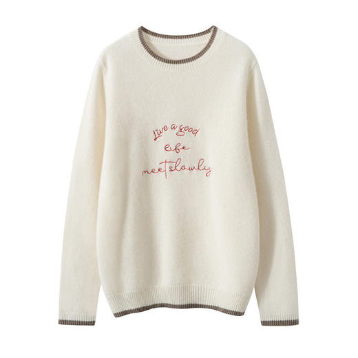 洛诗琳气质撞色圆领羊绒衫2025秋冬加厚宽松针织毛衣rig15609 商品图4