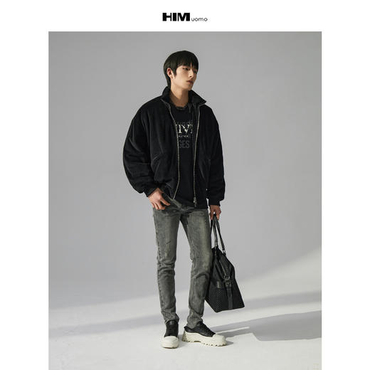 HIM漢崇 轻奢软绵天鹅绒夹克【重工艺】休闲立领夹棉外套2025冬季 商品图1