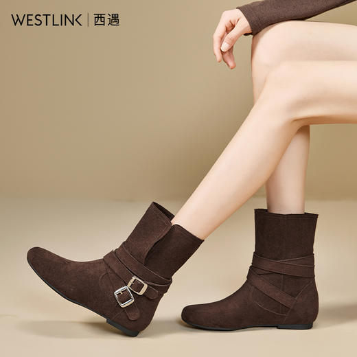 西遇西部牛仔短靴女冬季美拉德平底翻领两穿辣妹机车马丁靴V2257217 商品图2