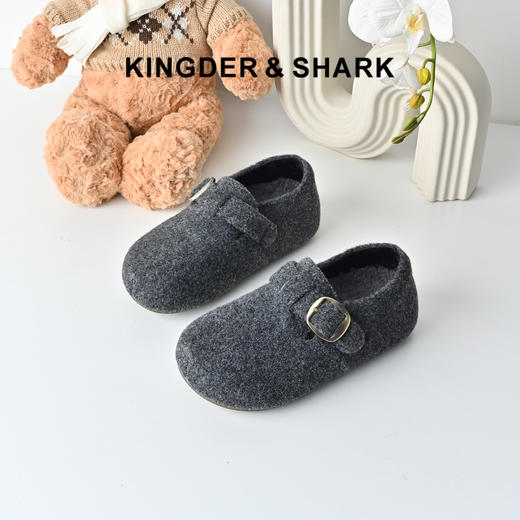 经典鲨2025冬季专柜新款时尚灰色加绒魔术贴毛毛鞋勃肯鞋女KW397-558011 商品图0
