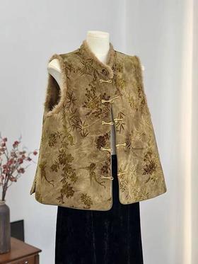 【新中式！高奢马甲】高质感气质毛毛加棉马甲 新中式国风高奢外穿马甲 潮复古提花国风夹棉外套