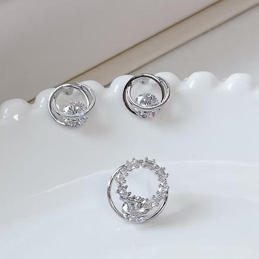 设计感气质多造型耳钉闪锆圆环锆石耳饰-163496477 商品图0