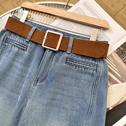 D121812冬季加绒加厚弯刀牛仔裤一字假口袋高腰显瘦阔腿牛仔裤（配腰带） 商品图12