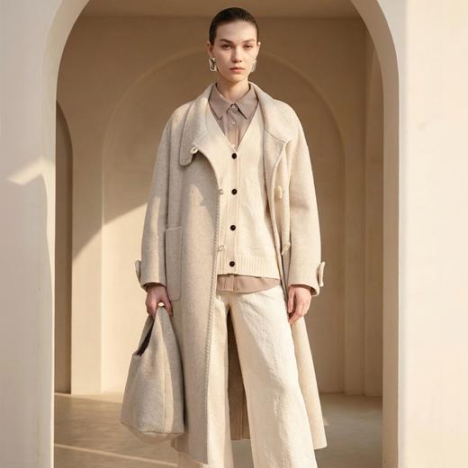 Famecoco范可儿气质立领宽松长款羊毛双面尼大衣外套FAD8AQ124 商品图0