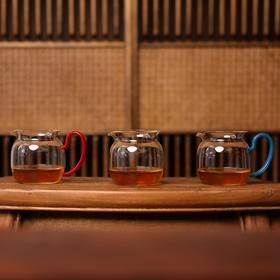 【汉世流彩】高硼硅水晶玻璃圆融公杯约合集红把/蓝把/无把