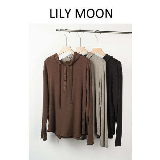 LILY MOON稀土蚕丝羊毛连帽长袖打底衫 商品图1
