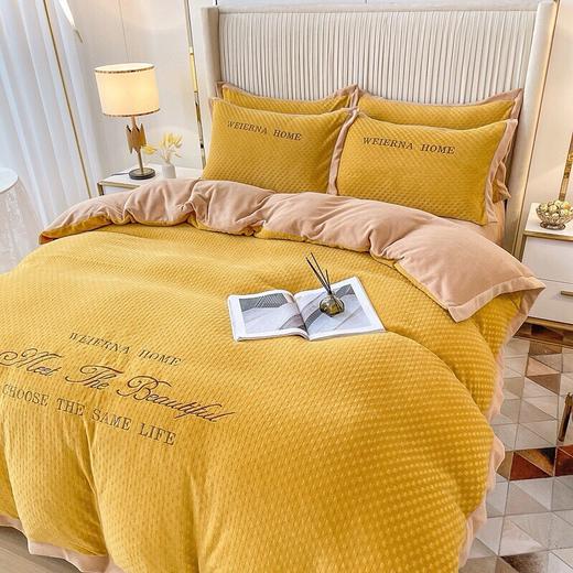 轻奢风提花绣花宽边牛奶绒棋盘格四件套】 面料精选抗静电高克重牛奶绒(内含导电丝)、柔软亲肤 商品图5