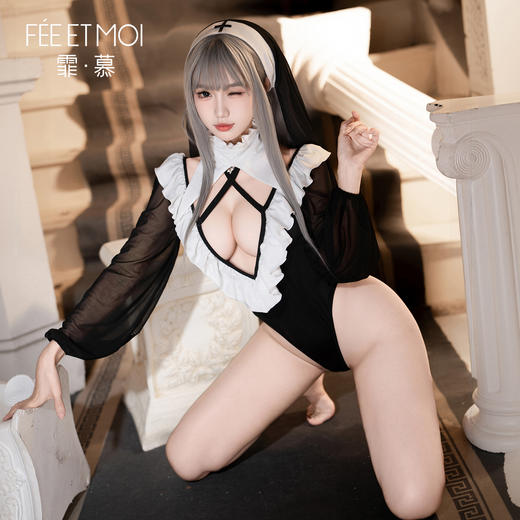 【情趣内衣】霏慕 禁忌之恋深V修女连体衣ZY167 商品图9